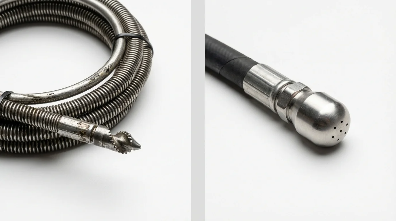 Drain snake cable and hydro jetting nozzle used for drain cleaning in Valhalla, NY