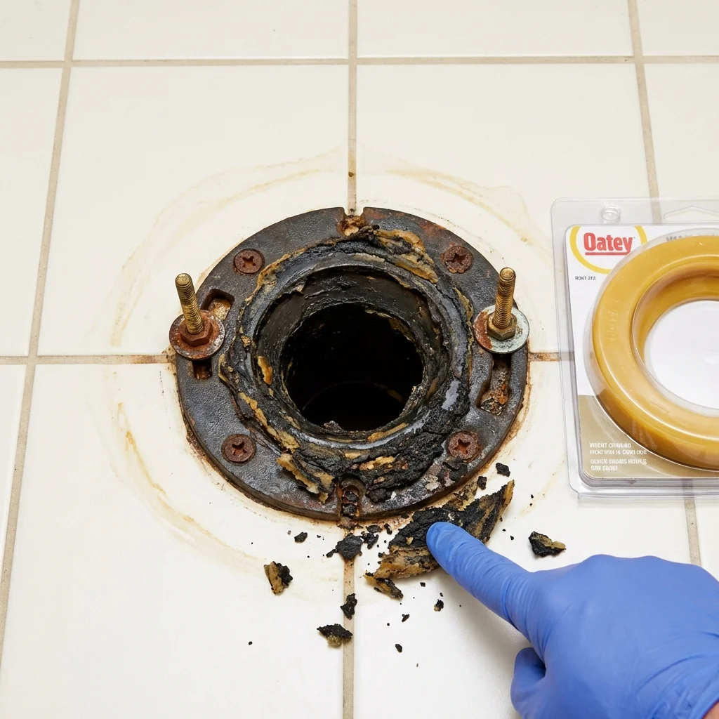 Failed wax ring showing water seepage at the base of a toilet in a Valhalla, NY home